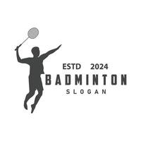 badminton logo vector zwart silhouet badminton sport speler wijnoogst minimalistische racket en shuttle ontwerp illustratie sjabloon