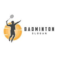 badminton logo vector zwart silhouet badminton sport speler wijnoogst minimalistische racket en shuttle ontwerp illustratie sjabloon