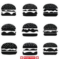 ai gegenereerd iconisch hamburgers silhouet reeks perfect voor restaurant menu's en meer vector