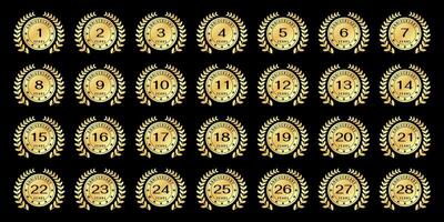 verzameling van logos voor de 1e naar 27e jubilea met de concept van ronde bladeren en goud cirkels Aan een zwart achtergrond vector