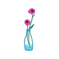 Afdeling met zomer bloemen in glas vaas. besnoeiing voorjaar bloei in water. bloeide bloemen planten, stengels. vers teder breekbaar delicaat veld- wilde bloemen geïsoleerd vlak vector illustratie