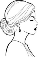 elegant haar. elegant vrouw, mooi meisje, mode haar- vrouw, volwassen vrouw, jong vrouw, vrouw met gebonden haar- lijn kunst vector