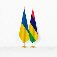 Oekraïne en Mauritius vlaggen Aan vlag stellage, illustratie voor diplomatie en andere vergadering tussen Oekraïne en Mauritius. vector