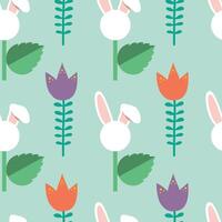 hand- getrokken naadloos kleurrijk vector bloemen patroon met Pasen konijntjes