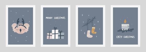 set kerst- en gelukkig nieuwjaar illustraties. trendy handgetekende vectorillustratie voor posters en wenskaarten. vectorontwerpsjablonen. vector