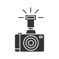 professionele fotocamera glyph icoon. silhouet symbool. negatieve ruimte. vector geïsoleerde illustratie