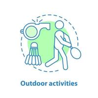 outdoor activiteiten concept icoon. actieve games idee dunne lijn illustratie. badminton, tennis. vector geïsoleerde overzichtstekening