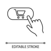 lineaire knoppictogram kopen. dunne lijn illustratie. Voeg toe aan winkelkar. online winkelen. digitale aankoop. contour symbool. vector geïsoleerde overzichtstekening. bewerkbare streek