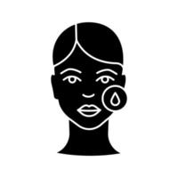 make-up verwijdering glyph pictogram. huid hydraterend. huidsverzorging. neurotoxine injectie voorbereiding. cosmetische ingreep. hyaluronzuur gebruiken. silhouet symbool. vector geïsoleerde illustratie