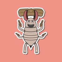 schattige insectensticker met gulzige termietencartoon brengt hout. roze achtergrond. vector