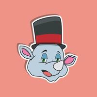 dierengezichtssticker met neushoorn die een circushoed draagt. personage ontwerp. vector