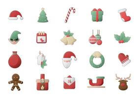 Kerstmis en Nieuwjaar 2022 egale kleur icon set met sneeuwvlokken, kerstboom, ballen, santa, sok, cadeau, drankje en andere spullen op witte achtergrond. vectorillustratie voor kerstvakantie.