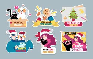 sticker collectie kerst poten vector