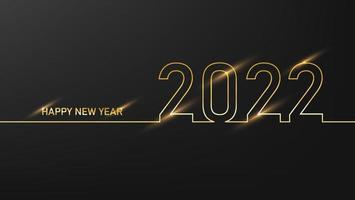 gelukkig nieuwjaar 2022. gouden gouden kleurenkaart met lichte descorationachtergrond vector