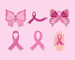 pakket met pictogrammen voor borstkanker vector