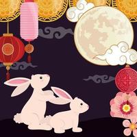 schattige konijnen chinese maan vector