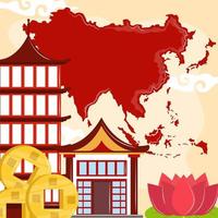 Aziatische pagodekaart en bloem vector
