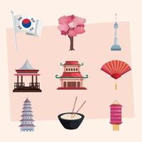 negen korea cultuur iconen vector