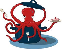 rode octopus chef-kok in een pan vector