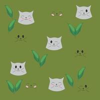 doodle hoofd kat met ogen en bladeren vector