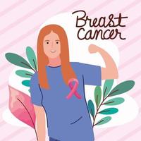 borstkanker kaart met sterke vrouw vector