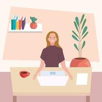 vrouw aan het werk op de computer, scene vector