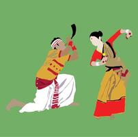 illustratie van een assamees paar dragenin bihu traditioneel jurk .illustratie van traditioneel achtergrond voor bihu gelukkig bihu , assamees nieuw jaar, Indisch traditioneel festival, oogst festival van assam vector