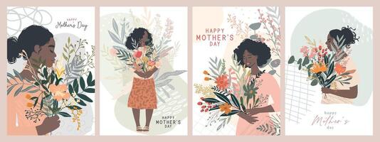 reeks van vier kaarten voor moeder dag viering, zwart Dames vector