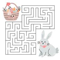 voorjaar doolhof spel voor kinderen. schattig konijn op zoek voor een manier naar de Pasen ei mand. gelukkig Pasen. afdrukbare werkblad. vector tekenfilm illustratie voor orthodox Pasen.