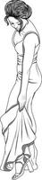 schattig meisje vervelend lang jurk clip art schets zonder kleuren vector