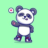 schattig panda vervelend schoenen en golvend hand- tekenfilm vector icoon illustratie. dier natuur icoon concept geïsoleerd premie vector. vlak tekenfilm stijl