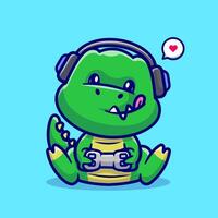 schattig dino gaming tekenfilm vector icoon illustratie. dier technologie icoon concept geïsoleerd premie vector. vlak tekenfilm stijl