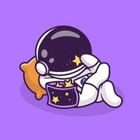 schattig astronaut kilte met aan het eten ster tussendoortje tekenfilm vector icoon illustratie. wetenschap technologie icoon concept geïsoleerd premie vector. vlak tekenfilm stijl