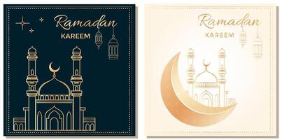 eid al-fitr mubarak, Ramadan kareem, Islamitisch groet kaart reeks met gouden moskee Aan luxe elegant achtergrond. vector illustratie voor moslim feest van Ramadan maand.