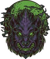 een weerwolf hoofd met groen en Purper ogen vector