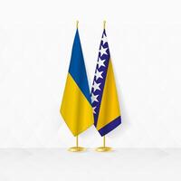 Oekraïne en Bosnië en herzegovina vlaggen Aan vlag stellage, illustratie voor diplomatie en andere vergadering tussen Oekraïne en Bosnië en herzegovina. vector