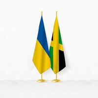 Oekraïne en Jamaica vlaggen Aan vlag stellage, illustratie voor diplomatie en andere vergadering tussen Oekraïne en Jamaica. vector