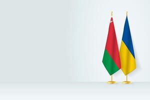 vlaggen van Wit-Rusland en Oekraïne Aan vlag stellage, vergadering tussen twee landen. vector