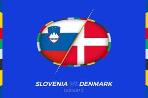 Slovenië vs Denemarken Amerikaans voetbal bij elkaar passen icoon voor Europese Amerikaans voetbal toernooi 2024, versus icoon Aan groep fase. vector