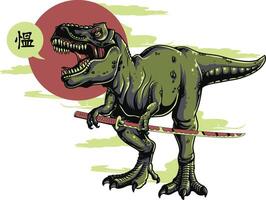 een t - rex dinosaurus Holding een zwaard vector