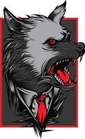 een wolf in een pak en stropdas met rood ogen vector