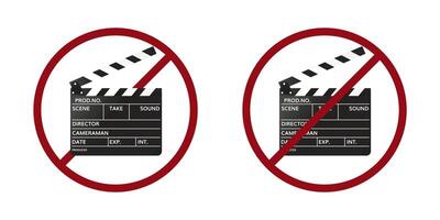 film klap bord verbod verbieden icoon. niet toegestaan filmen. verboden video opname vector