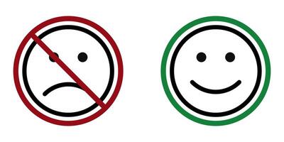 gelukkig en verdrietig gezicht verbod verbieden icoon. niet toegestaan emoticons vector