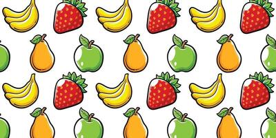 vector appel, aardbei, banaan, Peer fruit reeks naadloos patroon achtergrond