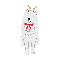 Kerstmis samojeed in hand- getrokken stijl. vrolijk Kerstmis illustratie van schattig huisdier met accessoire. vlak vector illustratie geïsoleerd Aan wit achtergrond