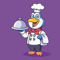 schattig pinguïn chef dier tekenfilm vector illustratie