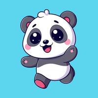 schattig panda is rennen en golvend vector