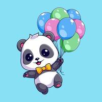 schattig panda is drijvend met ballonnen vector