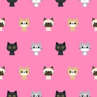 kinderen naadloos patroon schattig katje katten hand- getrokken roze achtergrond vector illustratie