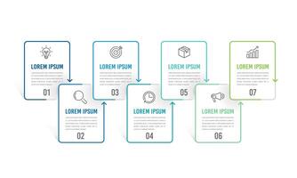 infographic werkwijze met 7 stappen naar succes. kan worden gebruikt voor presentatie, workflow lay-out, diagram, spandoek. vector illustratie.
